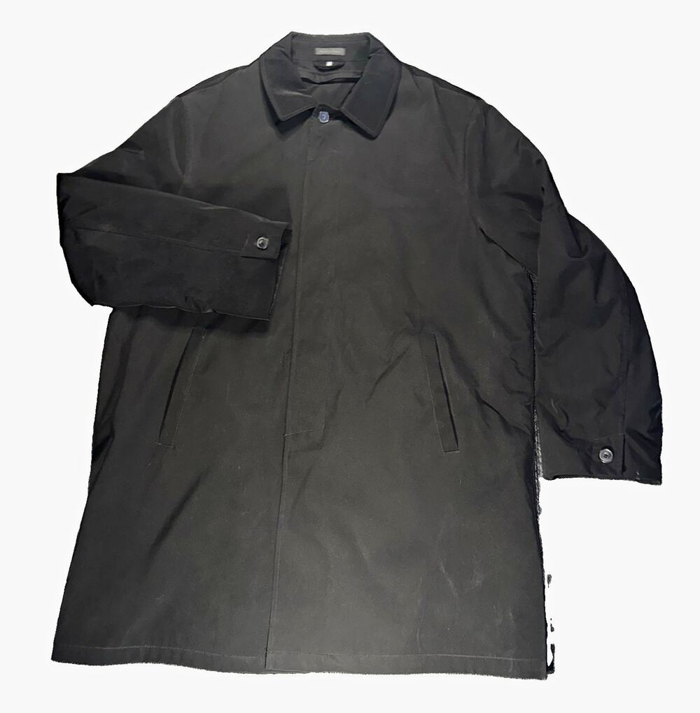 Calvin Klein Mens 44R Black Trench Coat Rain Jacket Zip Out Wool Blend Liner